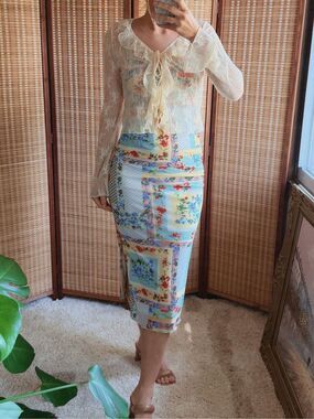 Thirty / Thirty Patchwork Print Dress with Lace Shawl Size S